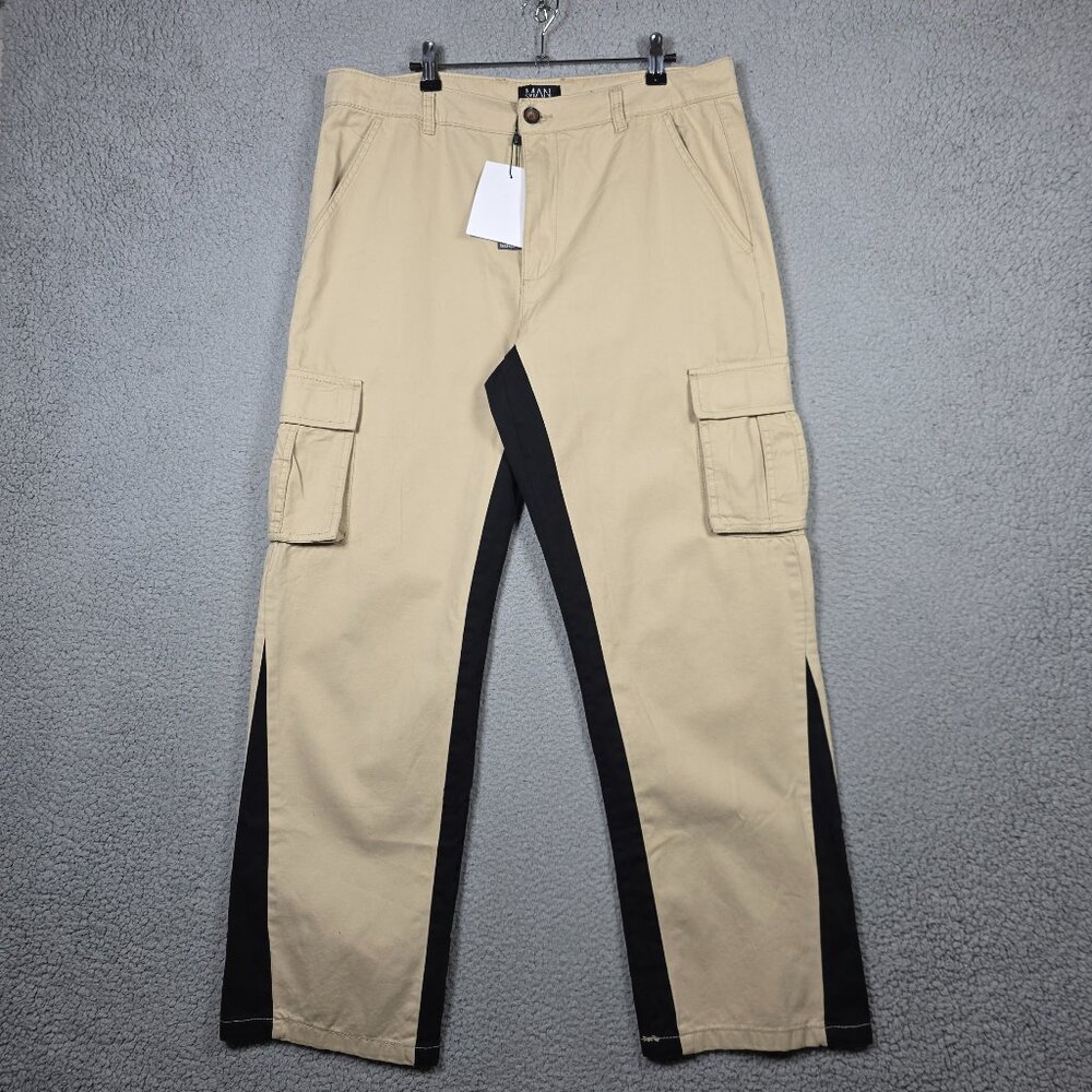 Boohoo MAN Pants Mens Size Large Stone Fixed Waist Gusset Cargo Trousers‎ NWT
